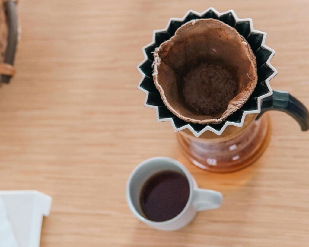 Top View of Coffee Brewing with Cloth Filter