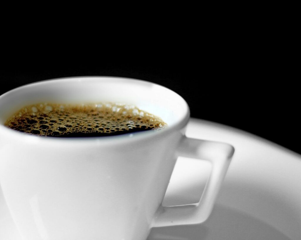 Black coffee in a white mug