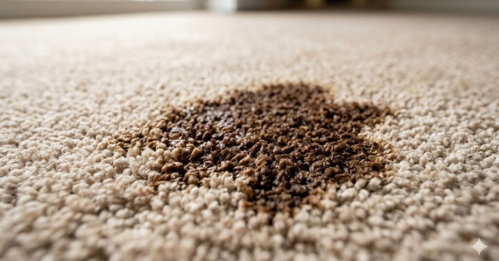 light beige carpet with a fresh coffee spill