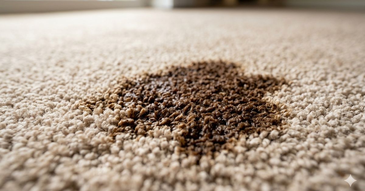 light beige carpet with a fresh coffee spill