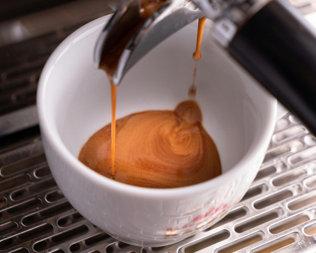 Espresso extracted from a coffee machine