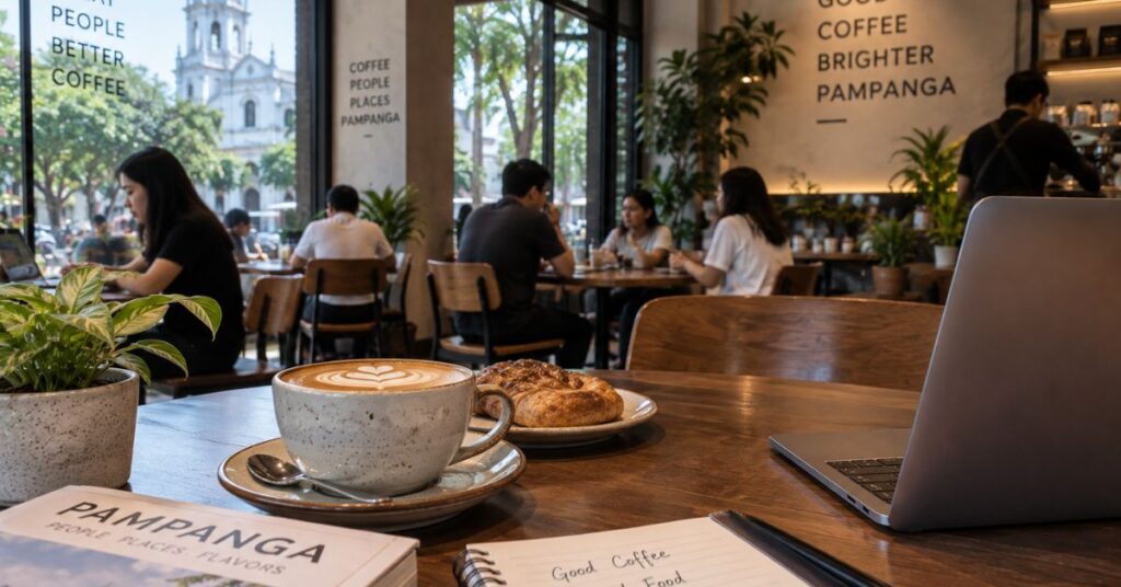 Coffee, pastry, and laptop inside Pampanga café
